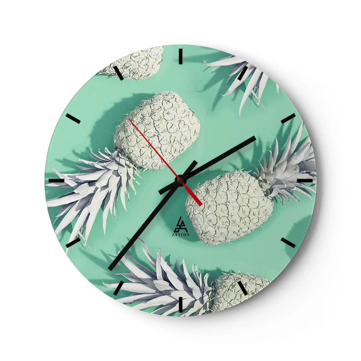 Wanduhr - Glasuhr - Weiße Ananas auf mintgrünem Hintergrund im minimalistischen Stil - 30x30cm - Das passt gut zu Minze - Moderne Wanddekoration für Wohnzimmer, Küche und Schlafzimmer ARTTOR