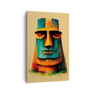 Bild auf Leinwand - Leinwandbild - Bunte Statue von der Osterinsel - 80x120cm - Statuenhaft und sympathisch - Moderne Wanddekoration für Wohnzimmer und Schlafzimmer ARTTOR