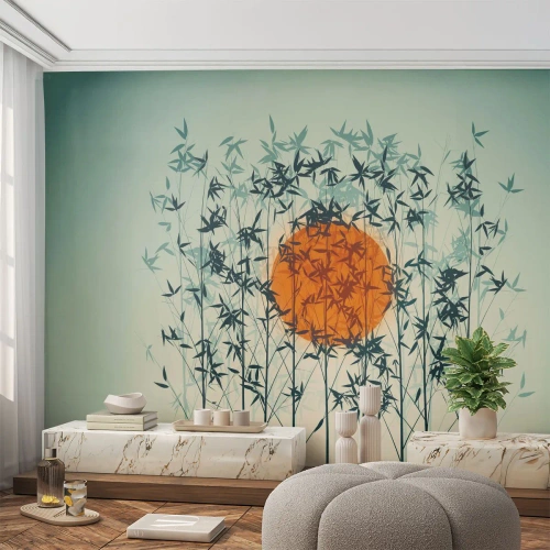 Fototapete Premium Canvas - Japanische Sonne - Abstraktion, Grafik, Exotik - 350x256 cm