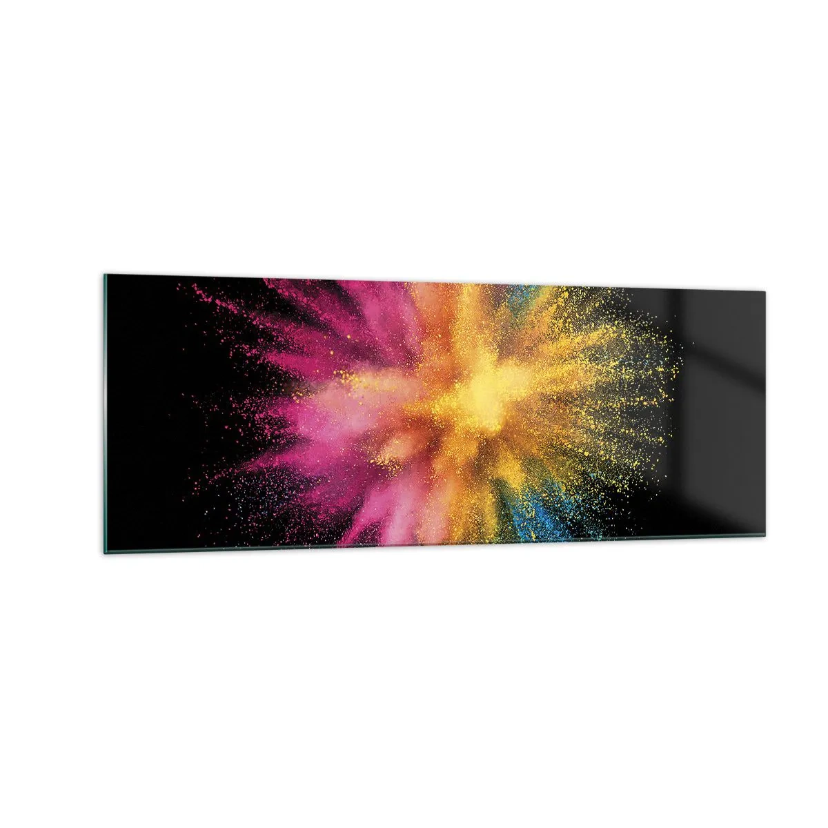 Glasbild - Bild auf glas - Bunte Pulverexplosion auf schwarzem Hintergrund - 140x50cm - Die Geburt der Farben - Moderne Wanddekoration für Wohnzimmer und Schlafzimmer ARTTOR