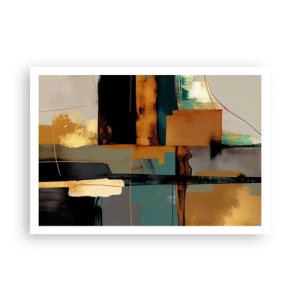Poster - Abstrakte Komposition mit goldenen und türkisfarbenen Elementen - 100x70cm - Abstraktion – Licht und Schatten - Moderne Wanddekoration für Wohnzimmer und Schlafzimmer ARTTOR