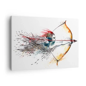 Bild auf Leinwand - Leinwandbild - Dynamisches Aquarell eines Kriegers mit Pfeil und Bogen - 70x50cm - Mythischer Krieger mit feurigem Bogen - Moderne Wanddekoration für Wohnzimmer und Schlafzimmer ARTTOR