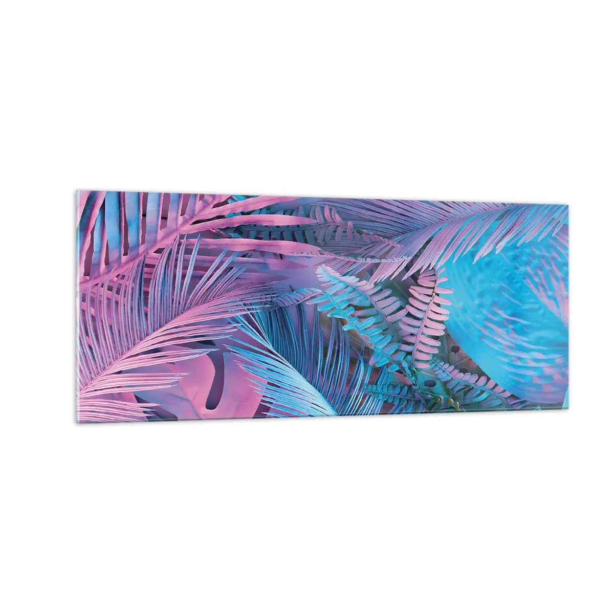 Glasbild - Bild auf glas - Tropen in Rosa und Blau - 100x40 cm