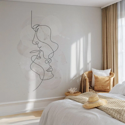 Fototapete Premium Sand - Minimalistische Gesichtslinie auf abstraktem Hintergrund - 100x70cm - Verstrickt in eine Umarmung - Moderne Wanddekoration für Wohnzimmer und Schlafzimmer ARTTOR