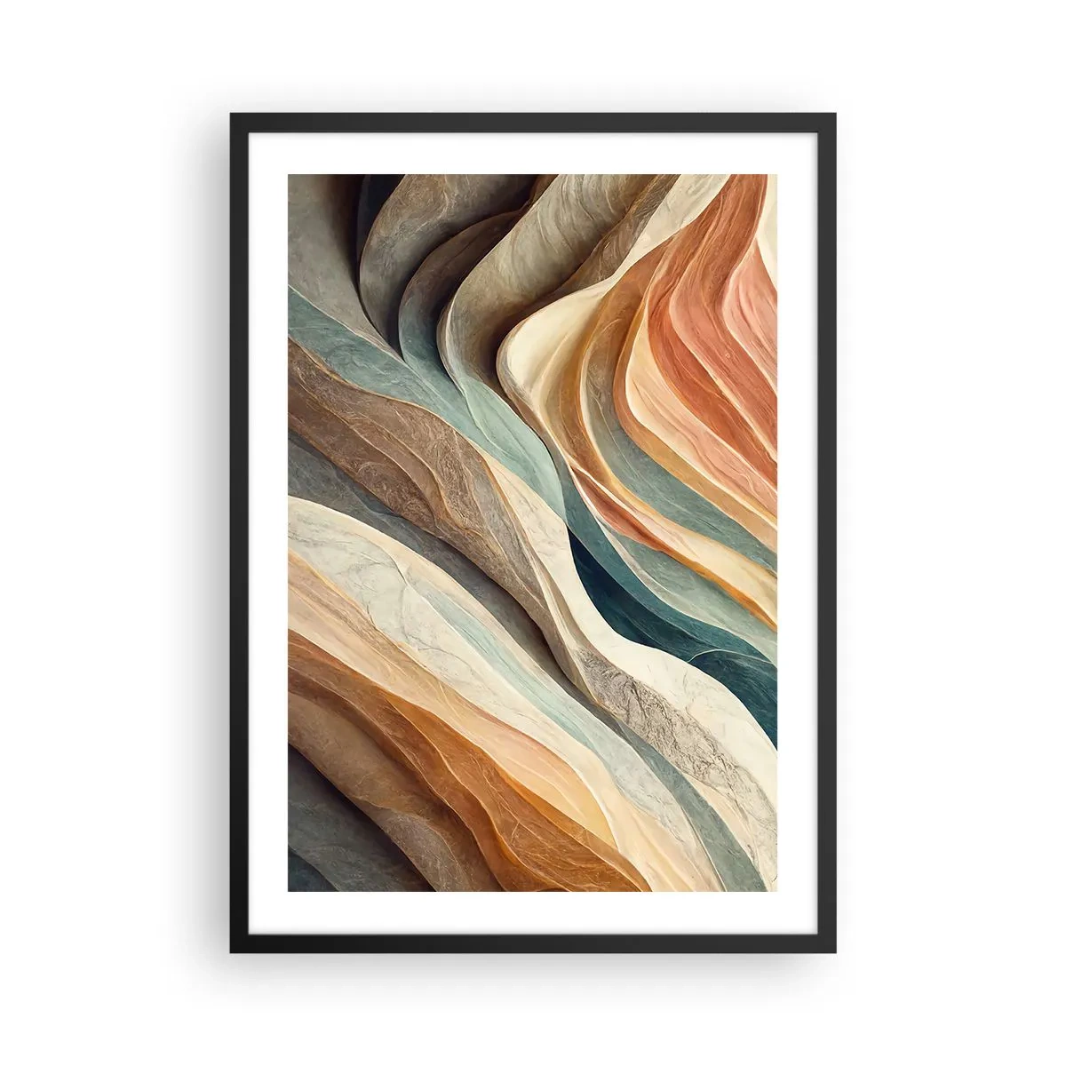 Poster in einem schwarzem Rahmen - Organische Wellen in warmen, natürlichen Farbtönen - 50x70cm - Moment vor der Veränderung - Moderne Wanddekoration für Wohnzimmer und Schlafzimmer ARTTOR