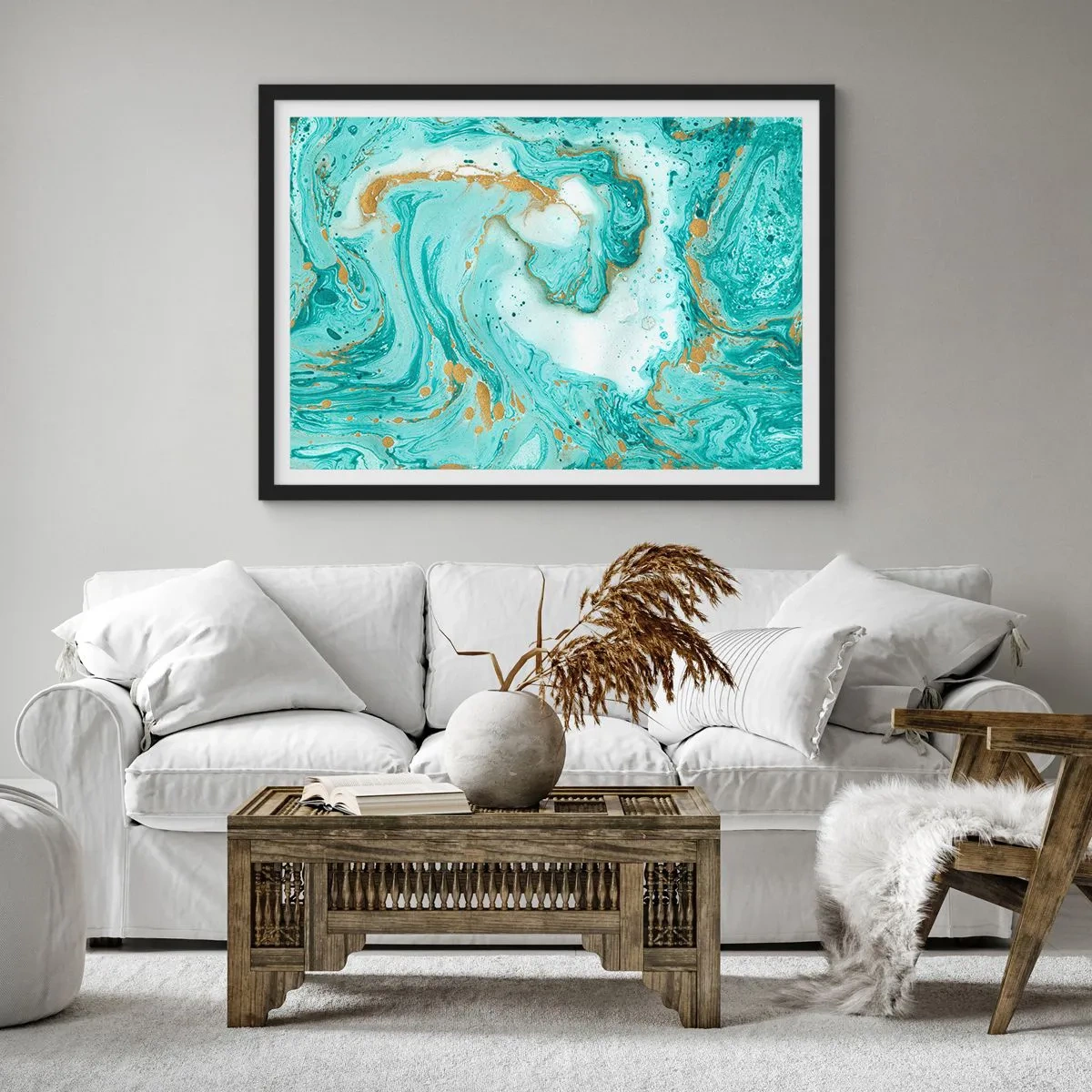 Poster in einem schwarzem Rahmen - Unter der großen Welle der Edo-Ära - 40x30 cm