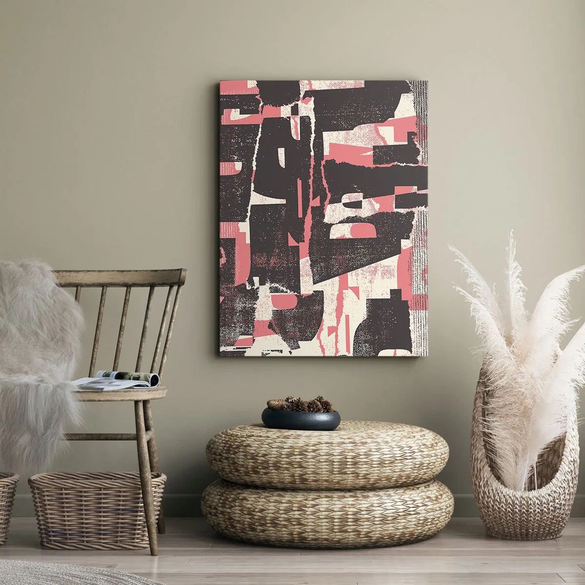 Bild auf Leinwand - Leinwandbild - Eine abstrakte Komposition in Rosa- und Brauntönen. - 70x100cm - All dieser Lärm - Moderne Wanddekoration für Wohnzimmer und Schlafzimmer ARTTOR