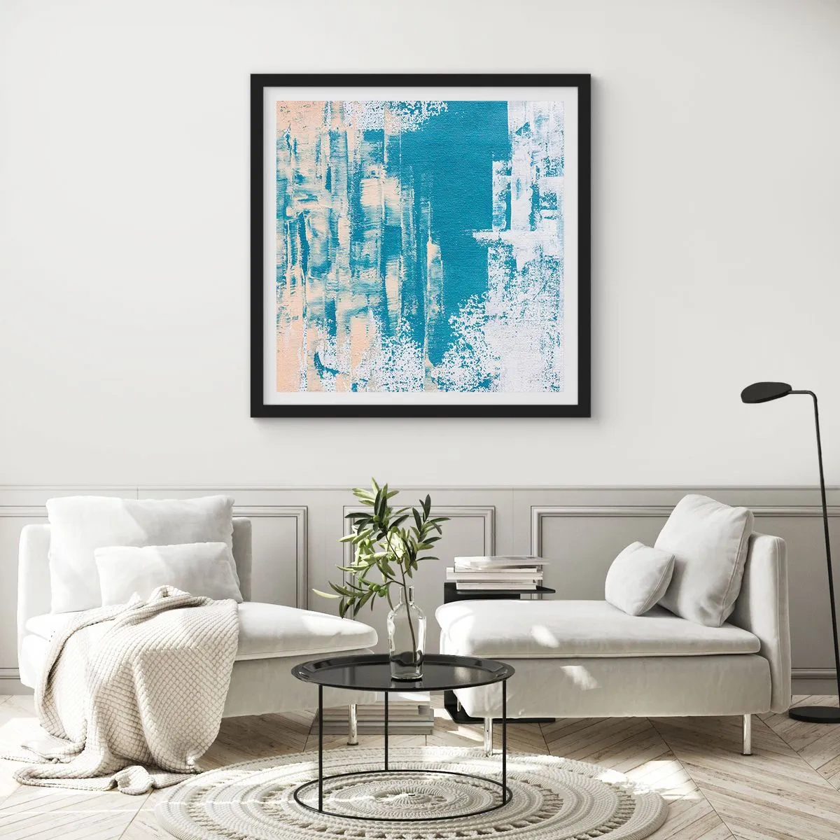 Poster in einem schwarzem Rahmen - Durch einen Eiszapfen - 30x30 cm