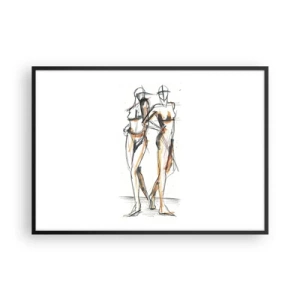 Poster in einem schwarzem Rahmen - Künstlerische Skizze von zwei Silhouetten auf weißem Hintergrund - 100x70cm - Studie der Gnade - Moderne Wanddekoration für Wohnzimmer und Schlafzimmer ARTTOR