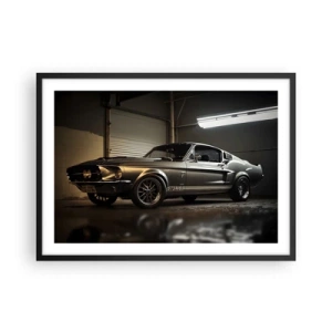 Poster in einem schwarzem Rahmen - Oldtimer in Retro-Garage - 70x50cm - Zurück in die Vergangenheit - Moderne Wanddekoration für Wohnzimmer und Schlafzimmer ARTTOR