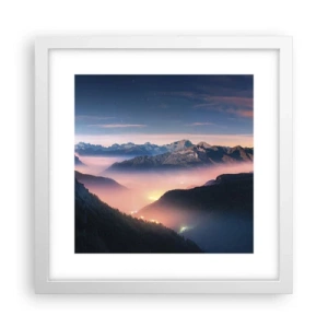 Poster in einem weißen Rahmen - Licht in den Tälern - 30x30 cm
