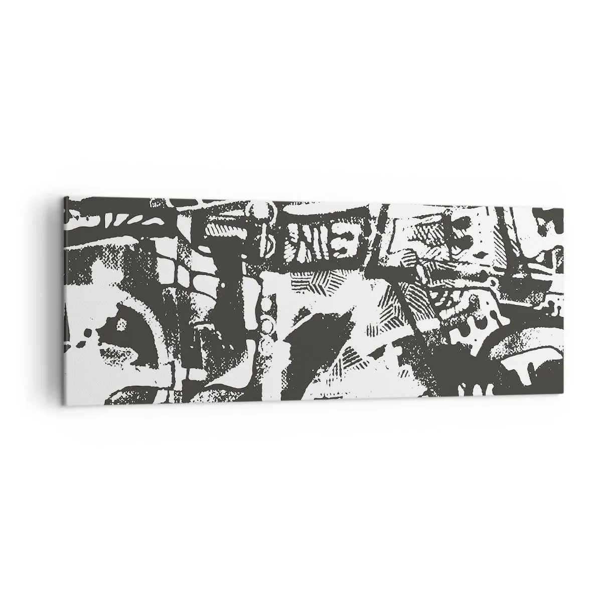 Bild auf Leinwand - Leinwandbild - Abstraktes monochromes Retro-Muster - 140x50cm - Ordnung oder Chaos? - Moderne Wanddekoration für Wohnzimmer und Schlafzimmer ARTTOR