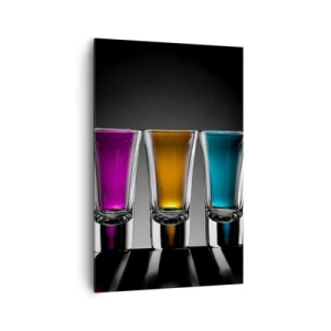Bild auf Leinwand - Leinwandbild - Bunte Gläser auf schwarzem Hintergrund - 80x120cm - Die Farben der Freude - Moderne Wanddekoration für Wohnzimmer und Schlafzimmer ARTTOR