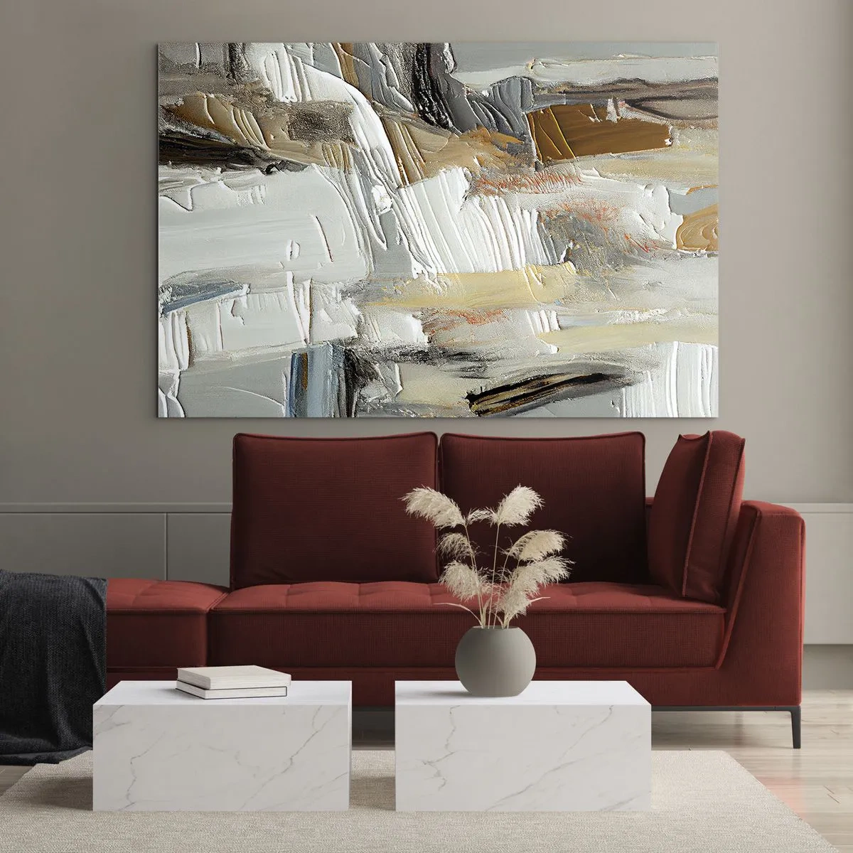 Glasbild - Bild auf glas - Eine abstrakte Komposition in Erdtönen mit einer unverwechselbaren Textur. - 120x80cm - Bunte Schichten - Moderne Wanddekoration für Wohnzimmer und Schlafzimmer ARTTOR