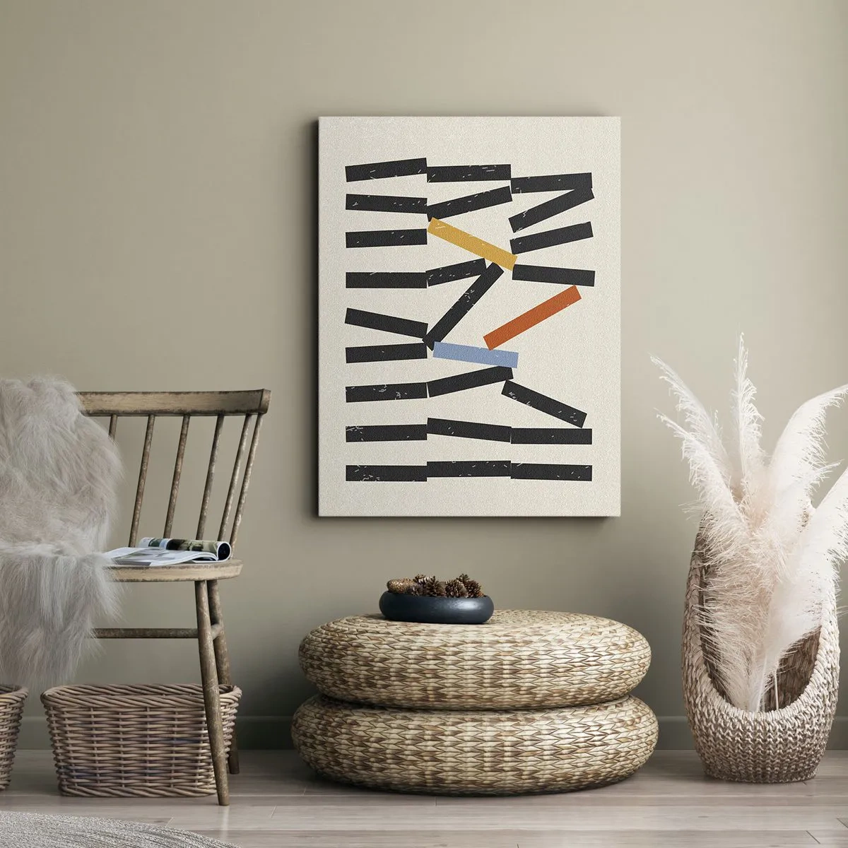 Bild auf Leinwand - Leinwandbild - Abstrakte Komposition mit farbigen und schwarzen Rechtecken - 50x70cm - Domino – Komposition - Moderne Wanddekoration für Wohnzimmer und Schlafzimmer ARTTOR