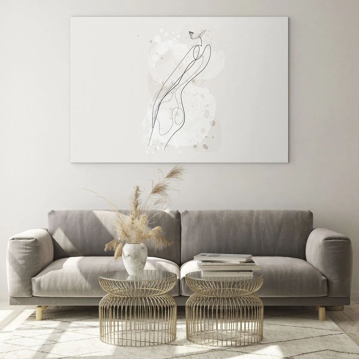 Glasbild - Bild auf glas - Konturierte Silhouette einer Frau in Beigetönen - 70x50cm - Der Blick schweift - Moderne Wanddekoration für Wohnzimmer und Schlafzimmer ARTTOR