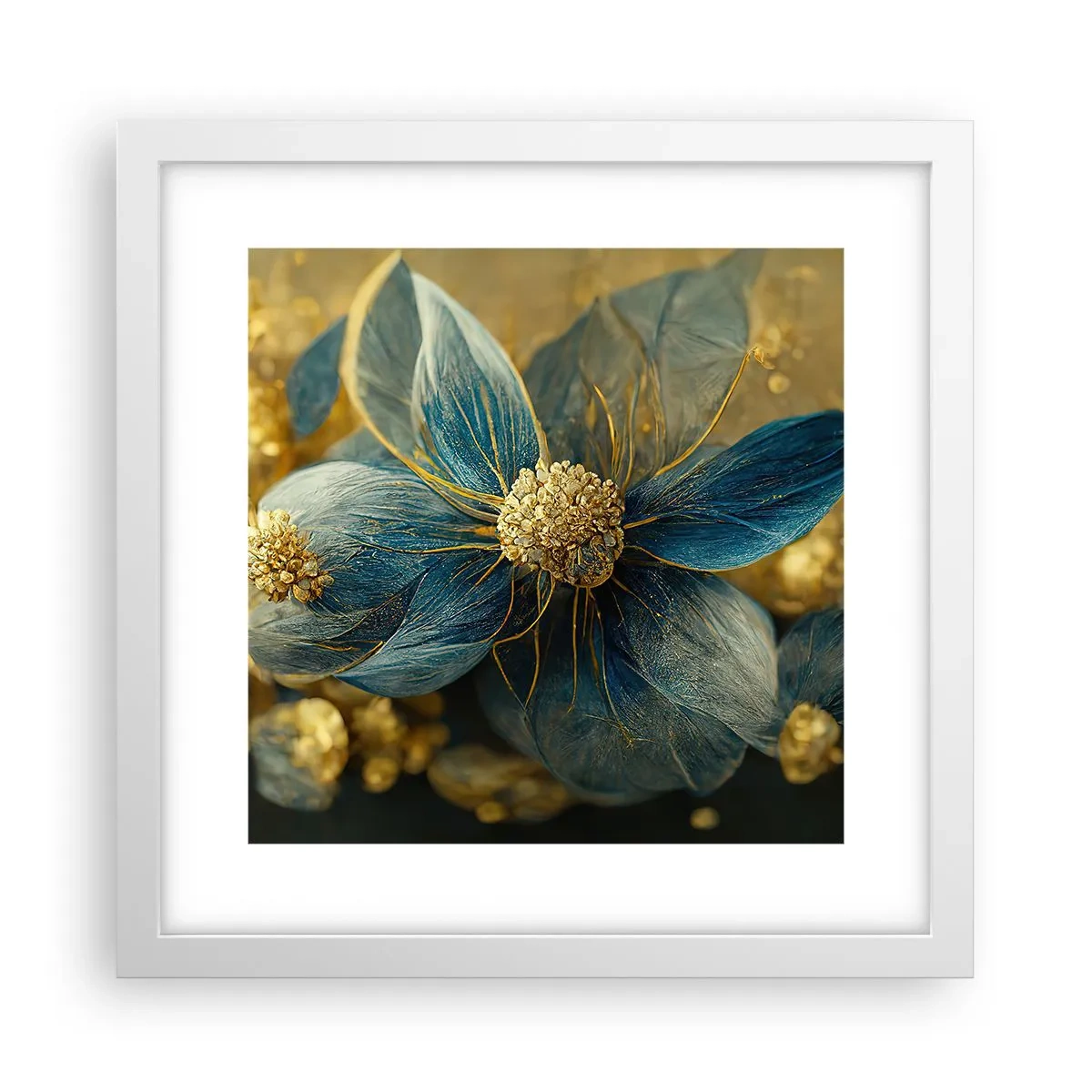 Poster in einem weißen Rahmen - Mit Gold blühen - 30x30 cm