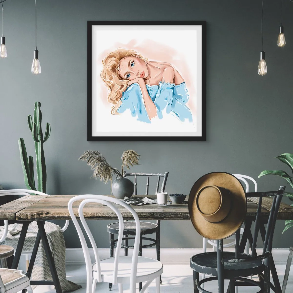 Poster in einem schwarzem Rahmen - Verträumt im Blau - 40x40 cm