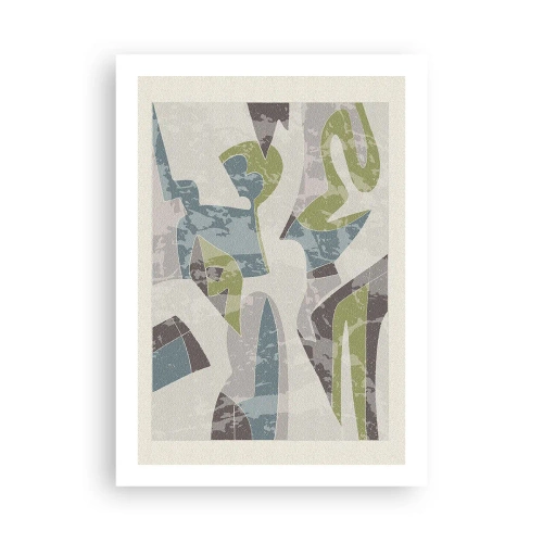 Poster - Abstrakte Figuren in Grün- und Blautönen - 50x70cm - Komposition hinter dem Glas - Moderne Wanddekoration für Wohnzimmer und Schlafzimmer ARTTOR