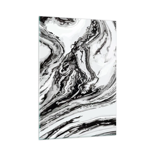 Glasbild - Bild auf glas - Ein abstraktes Muster in Schwarz- und Weißtönen, das Wellen ähnelt. - 50x70cm - Am Anfang war Chaos - Moderne Wanddekoration für Wohnzimmer und Schlafzimmer ARTTOR