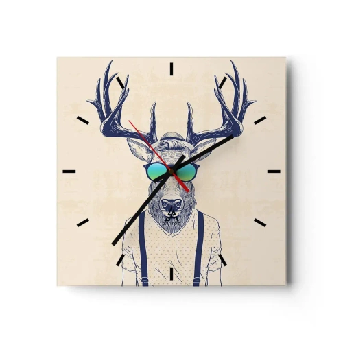 Wanduhr - Glasuhr - Stilisierter Hirsch mit Sonnenbrille - 30x30cm - Wen hast du erwartet? - Moderne Wanddekoration für Wohnzimmer und Schlafzimmer ARTTOR