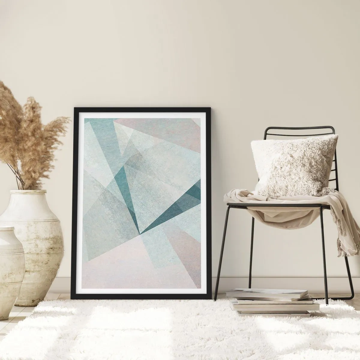 Poster in einem schwarzem Rahmen - Geometrische Formen in Pastelltönen - 50x70cm - Einfach aber dynamisch - Moderne Wanddekoration für Wohnzimmer und Schlafzimmer ARTTOR