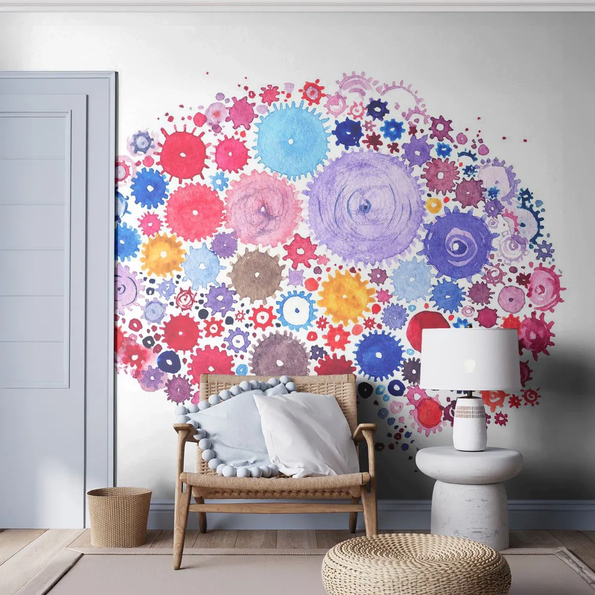 Fototapete Premium Sand - Bunte Illustration eines Gehirns mit Zahnrädern im Aquarellstil - 100x70cm - Die perfekteste Maschine der Natur - Moderne Wanddekoration für Wohnzimmer und Schlafzimmer ARTTOR