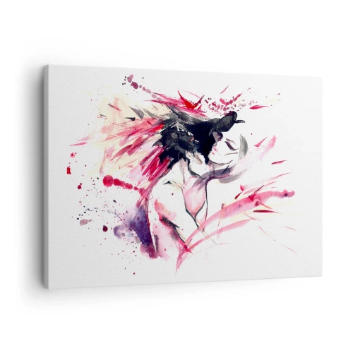 Bild auf Leinwand - Leinwandbild - Abstraktes Frauenporträt mit dynamischen roten Akzenten - 70x50cm - Eine Liebeserfüllung - Moderne Wanddekoration für Wohnzimmer und Schlafzimmer ARTTOR