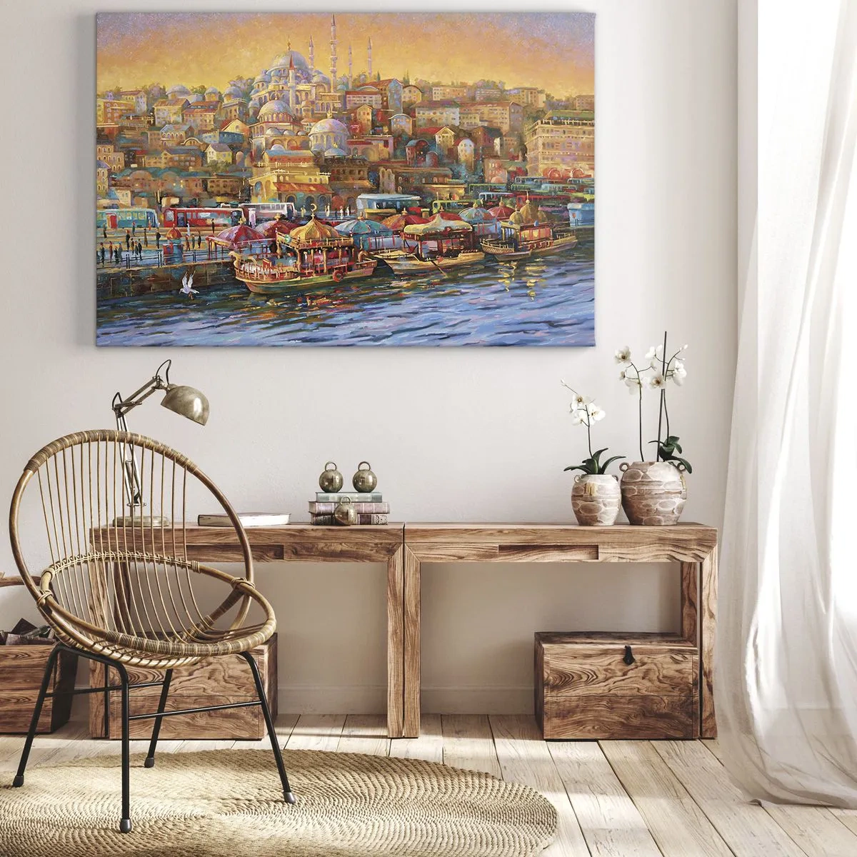 Bild auf Leinwand - Leinwandbild - Malerisches Panorama von Istanbul mit Blick auf die Bucht und die Stadt - 100x70cm - Istanbuler Geschichte - Moderne Wanddekoration für Wohnzimmer und Schlafzimmer ARTTOR