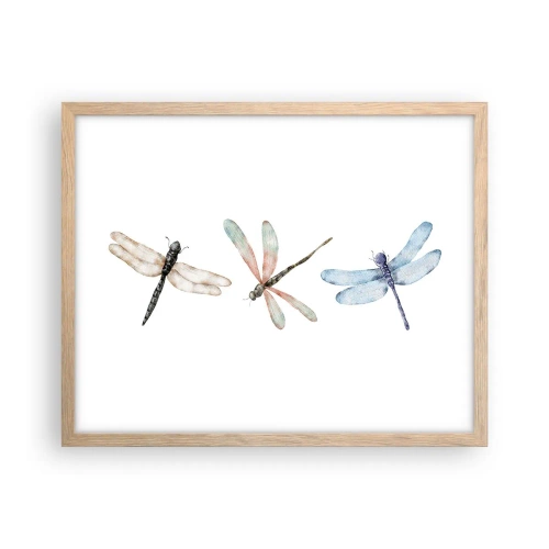 Poster in einem Rahmen aus heller Eiche - Schwerelose Libellen - 50x40 cm