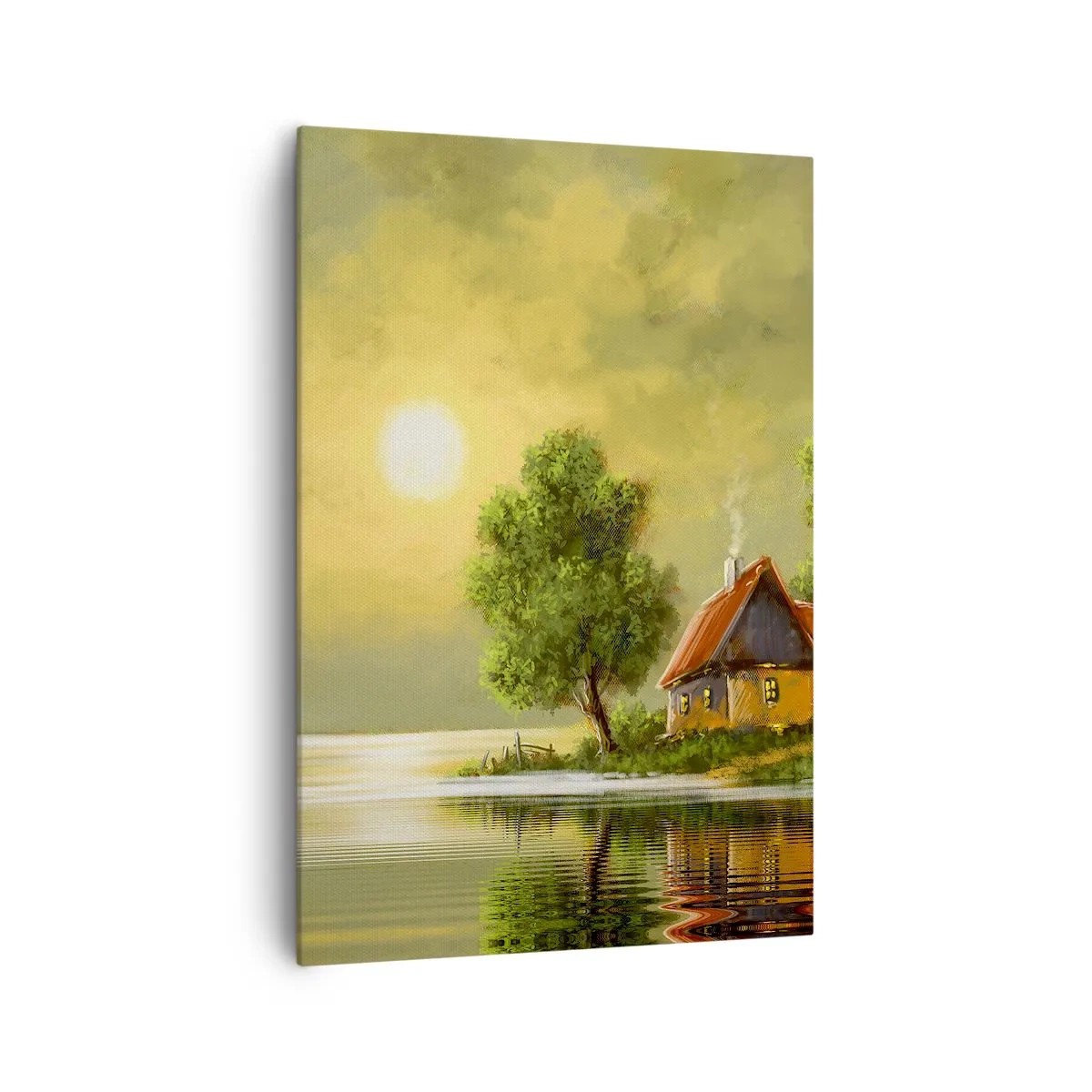 Bild auf Leinwand - Leinwandbild - Seehaus im Abendlicht - 70x100cm - Schön, wie ein Bild - Moderne Wanddekoration für Wohnzimmer und Schlafzimmer ARTTOR