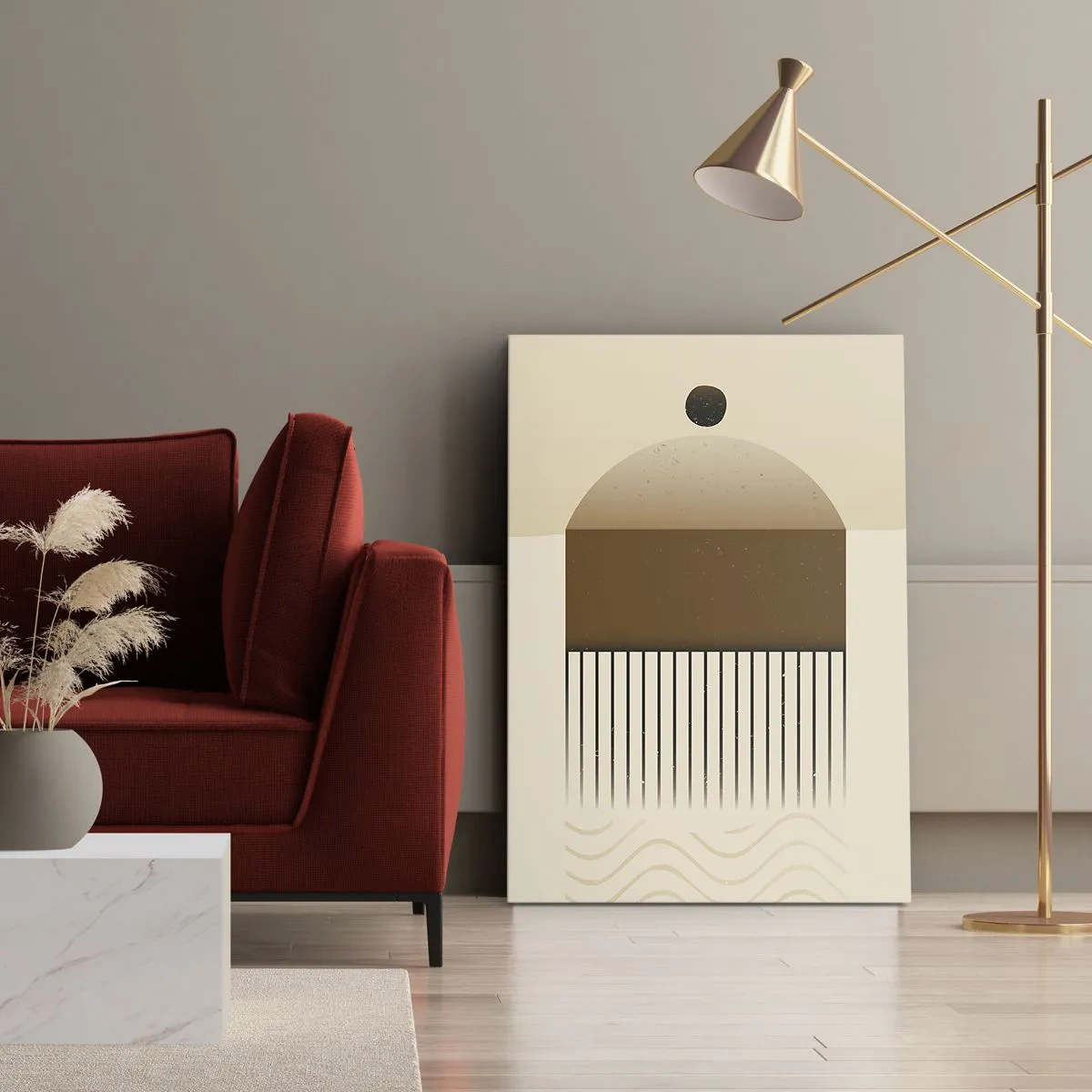 Bild auf Leinwand - Leinwandbild - Abstrakte geometrische Komposition in Beige- und Brauntönen - 50x70cm - Verschiedene Staaten - Moderne Wanddekoration für Wohnzimmer und Schlafzimmer ARTTOR