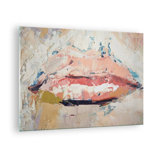 Glasbild - Bild auf glas - Abstraktes Bild von Lippen in einer expressiven Maltechnik - 70x50cm - Es weckt die Sinne - Moderne Wanddekoration für Wohnzimmer und Schlafzimmer ARTTOR