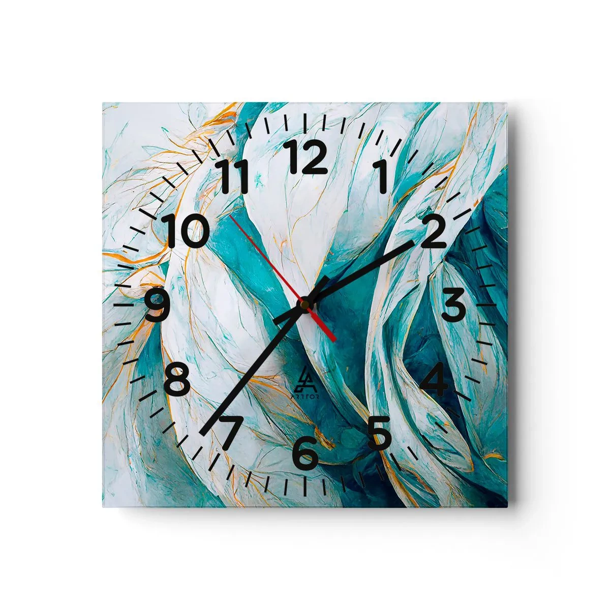 Wanduhr - Glasuhr - Blaue Abstraktion mit goldenem Motiv - 30x30 cm