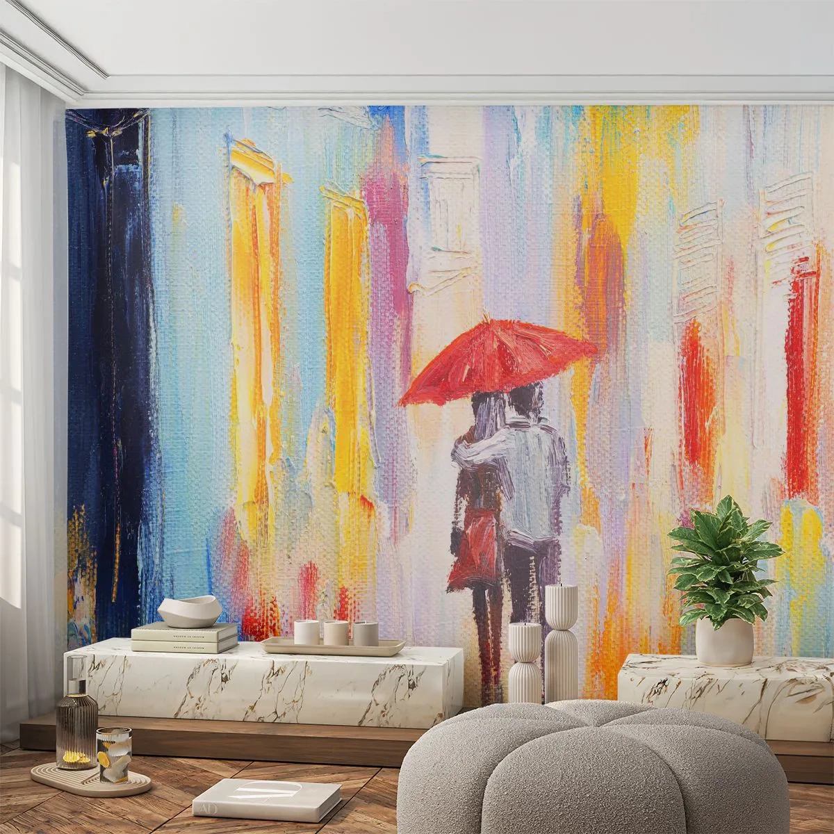 Fototapete Premium Sand - Lass es weiter regnen - Liebespaar, Menschen, Abstraktion - 350x256 cm