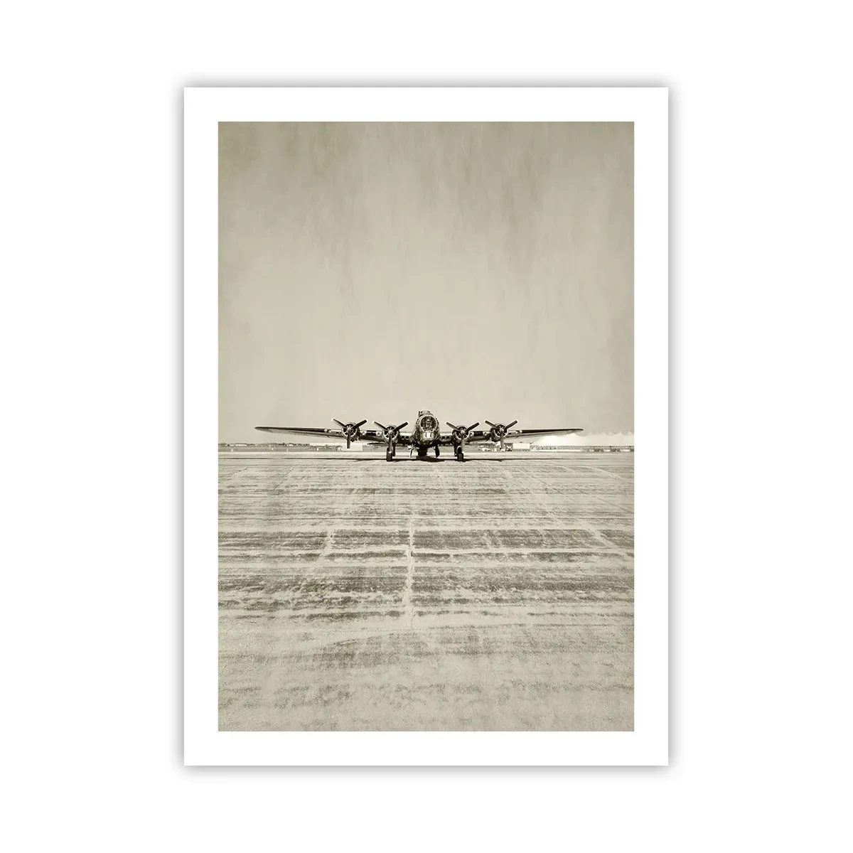 Poster - Ein Oldtimer-Flugzeug auf der Landebahn - 50x70cm - Wie immer bereit - Moderne Wanddekoration für Wohnzimmer und Schlafzimmer ARTTOR