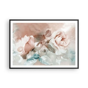 Poster in einem schwarzem Rahmen - Zarte Rosen in Pastelltönen auf hellem Untergrund - 100x70cm - Geist der Romantik - Moderne Wanddekoration für Wohnzimmer und Schlafzimmer ARTTOR