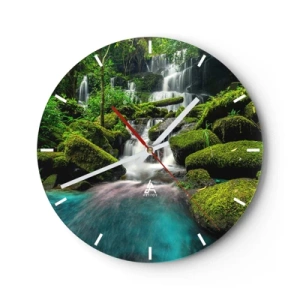 Wanduhr - Glasuhr - Türkis, Saphire und flüssiges Silber - 40x40 cm