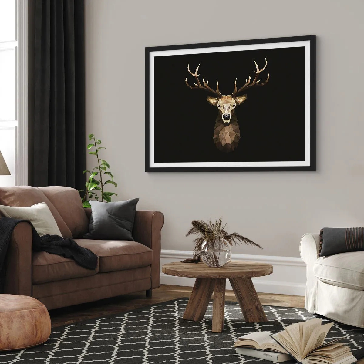 Poster in einem schwarzem Rahmen - Kubistischer Hirsch - 91x61 cm