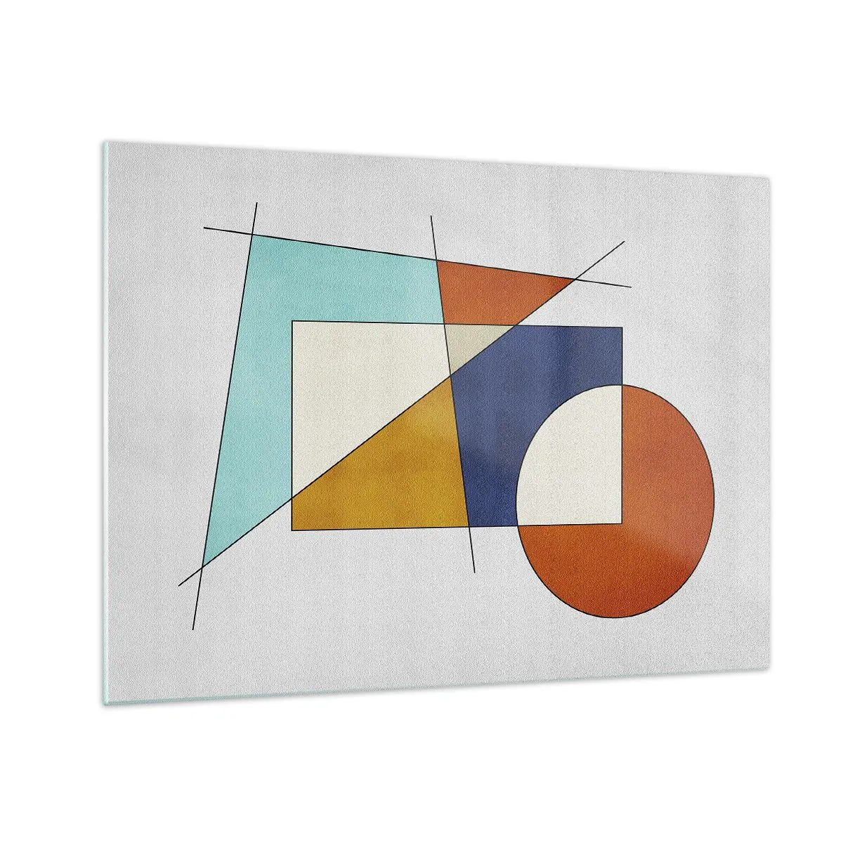 Glasbild - Bild auf glas - Bunte geometrische Formen auf hellem Hintergrund im modernistischen Stil - 70x50cm - Abstraktion: modernistisches Spiel - Moderne Wanddekoration für Wohnzimmer und Schlafzimmer ARTTOR