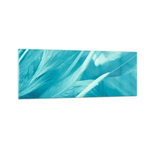 Glasbild - Bild auf glas - Zarte türkisfarbene Federn in Nahaufnahme - 140x50cm - In Pulver ertrinken - Moderne Wanddekoration für Wohnzimmer und Schlafzimmer ARTTOR