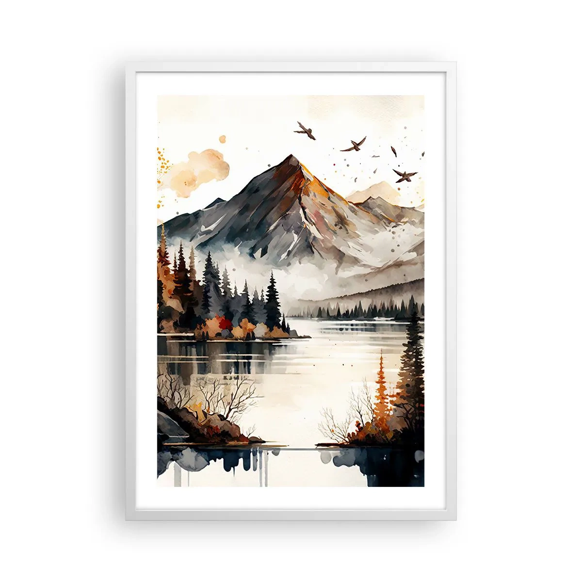 Poster in einem weißen Rahmen - Goldener Herbst in den Bergen - 50x70 cm