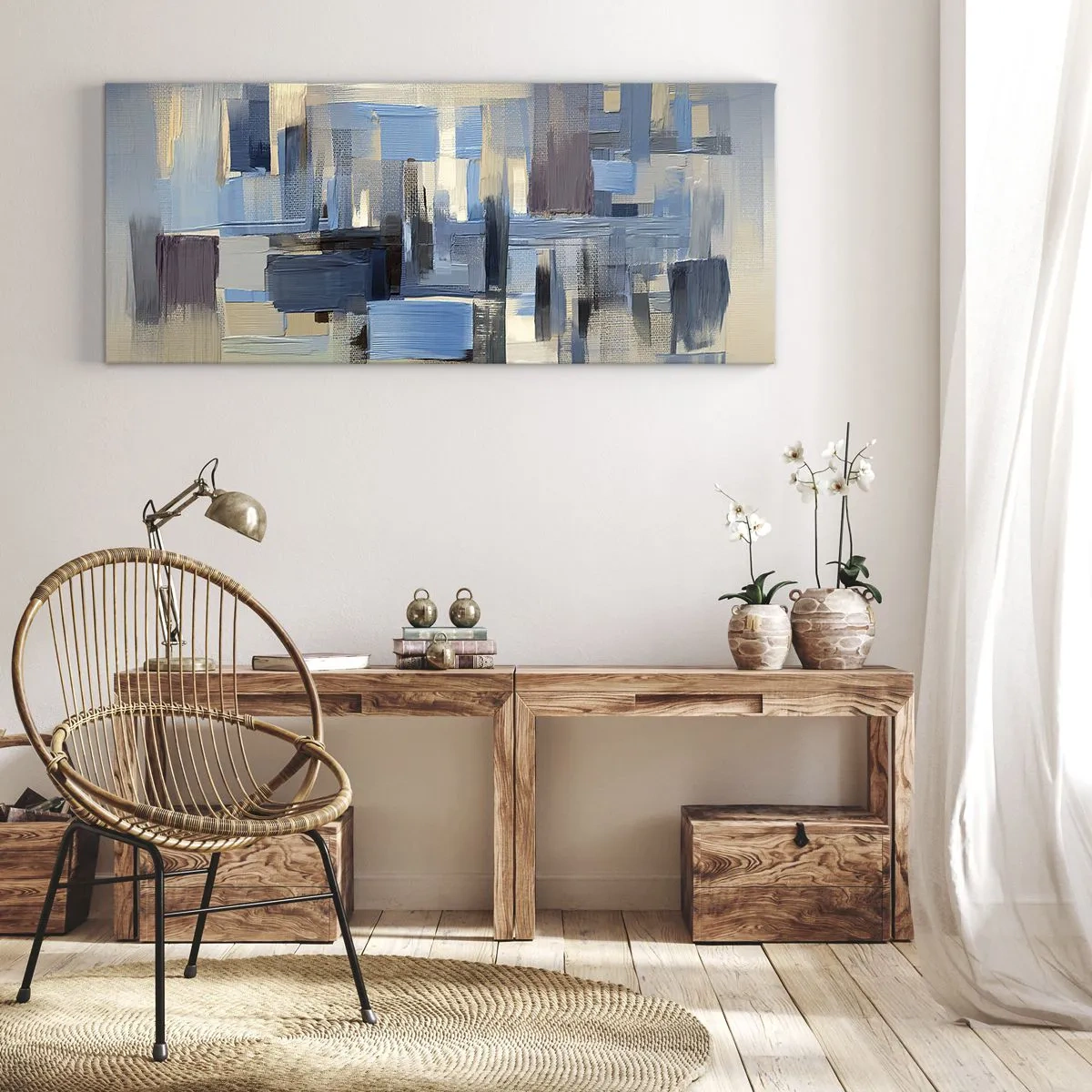 Bild auf Leinwand - Leinwandbild - Blaue Konstruktion - 100x40 cm