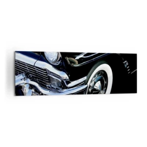 Bild auf Leinwand - Leinwandbild - Schwarzer Oldtimer, Nahaufnahme von Scheinwerfer und Kotflügel - 160x50cm - Klassiker in Silber, Schwarz und Weiß - Moderne Wanddekoration für Wohnzimmer und Schlafzimmer ARTTOR