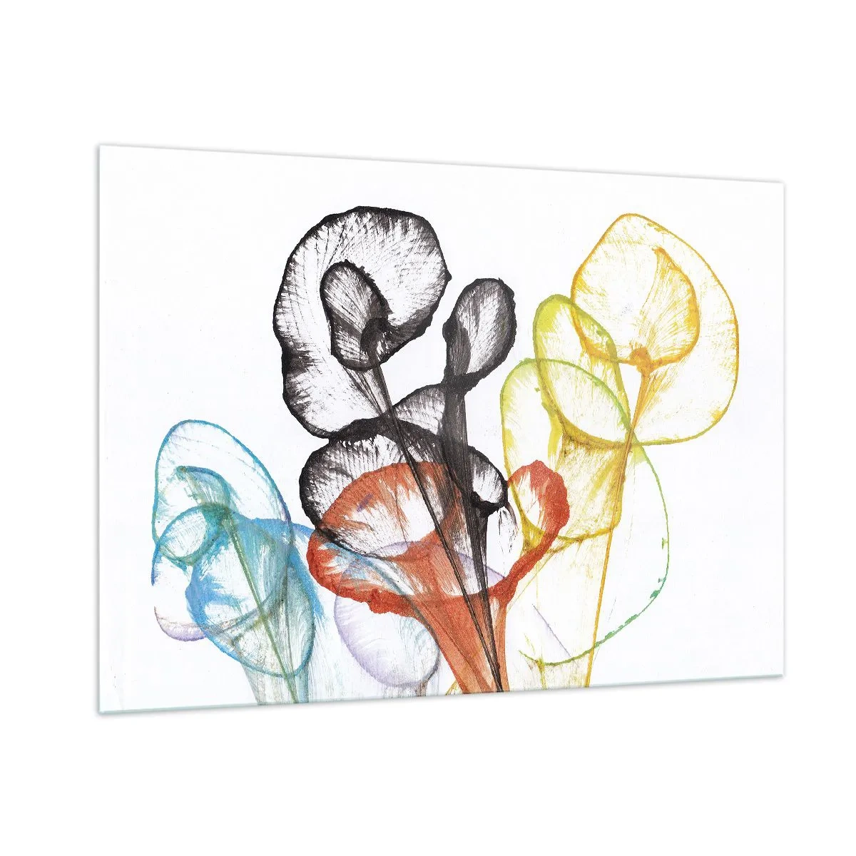 Glasbild - Bild auf glas - Bunte, durchscheinende Blumen im künstlerischen Stil - 100x70cm - Blumen mit Seele - Moderne Wanddekoration für Wohnzimmer und Schlafzimmer ARTTOR