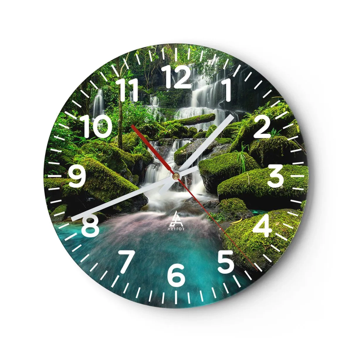 Wanduhr - Glasuhr - Türkis, Saphire und flüssiges Silber - 30x30 cm