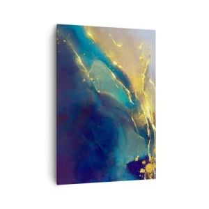 Bild auf Leinwand - Leinwandbild - Abstrakte Komposition in Blau- und Goldtönen auf Leinwand - 70x100cm - Der goldene Teich - Moderne Wanddekoration für Wohnzimmer und Schlafzimmer ARTTOR