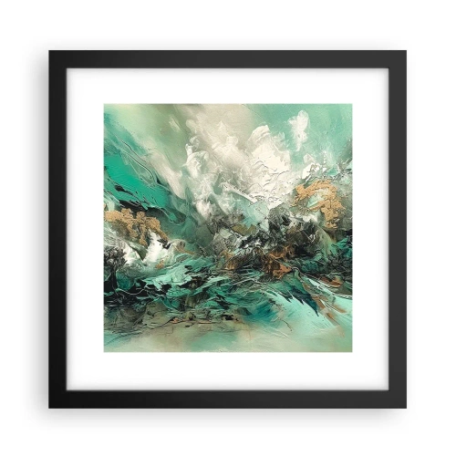 Poster in einem schwarzem Rahmen - Smaragdgrüne und schwarze Brandung - 30x30 cm