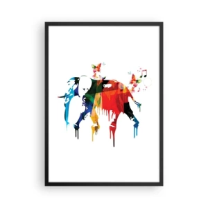 Poster in einem schwarzem Rahmen - Bunter abstrakter Elefant mit musikalischen Motiven - 50x70cm - Jeder kann tanzen - Moderne Wanddekoration für Wohnzimmer und Schlafzimmer ARTTOR