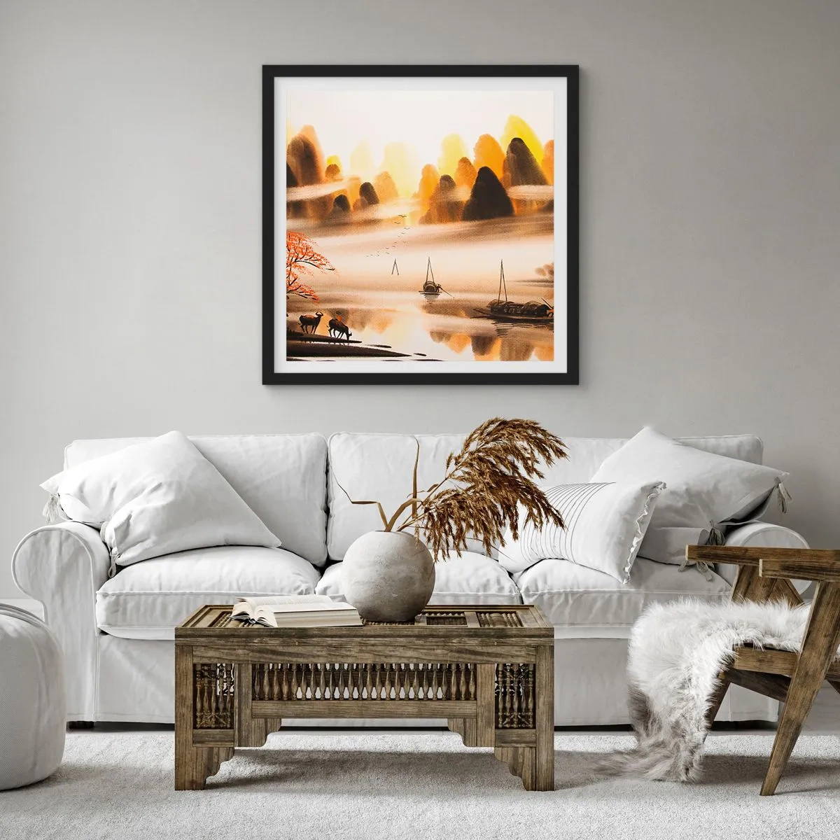 Poster in einem schwarzem Rahmen - Weiter als im Fernosten - 40x40 cm